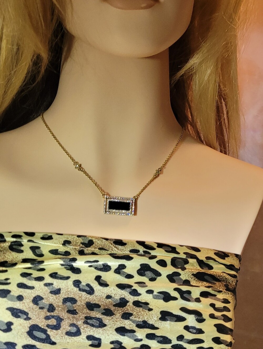 Judith Ripka Black Spinel Onyx Diamonique 14k Gold Clad Necklace. Art Deco Style - Picture 7 of 13